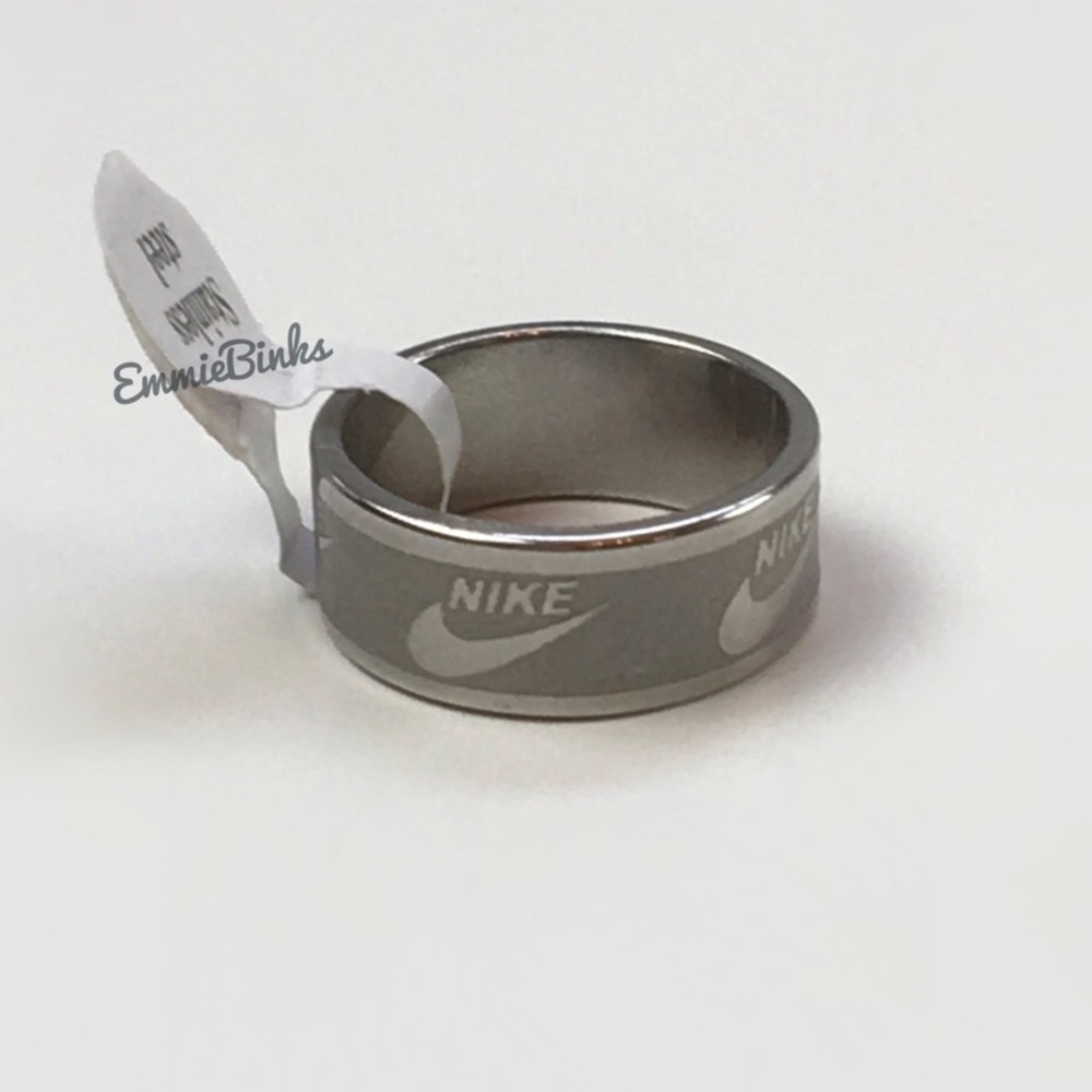 NWT Nike Swoosh Etched Stainless Steel Band Ring - Unisex Minimalist Design - Picture 6 of 13